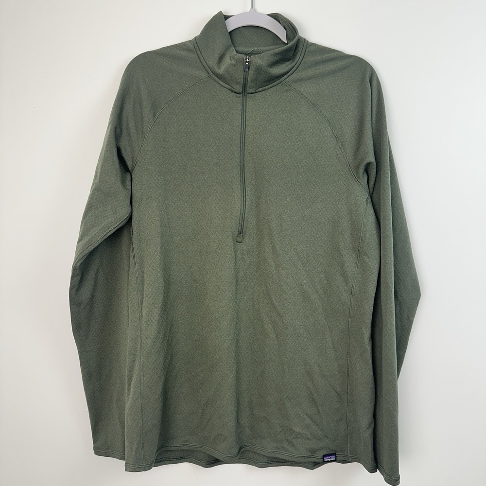 Patagonia Mens Capilene Midweight Large Cold Baselayer Green Zip Thermal 44447